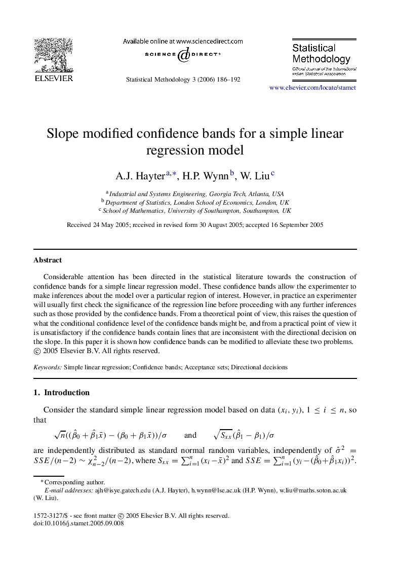 Slope modified confidence bands for a simple linear regression model