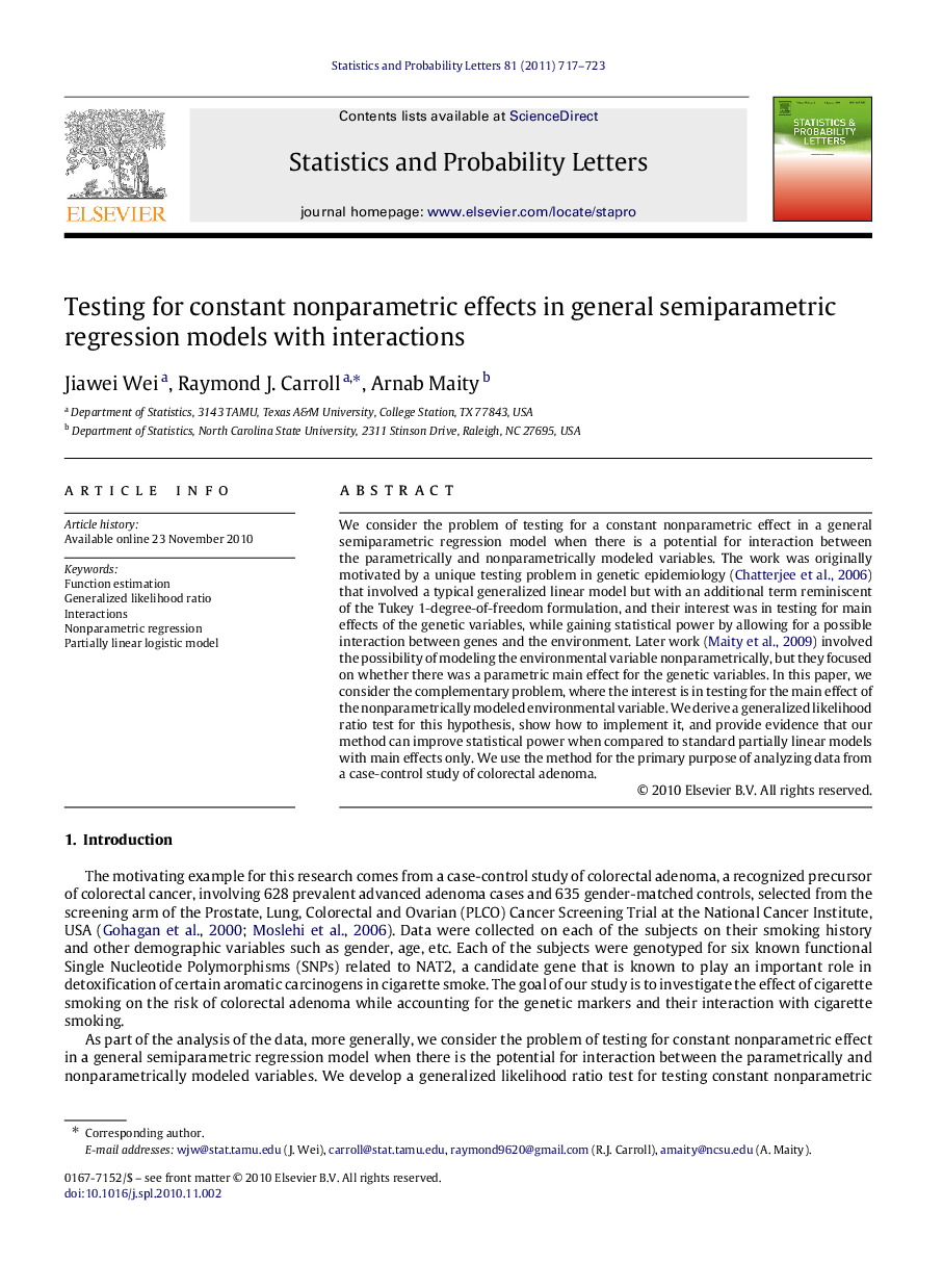 Testing for constant nonparametric effects in general semiparametric regression models with interactions