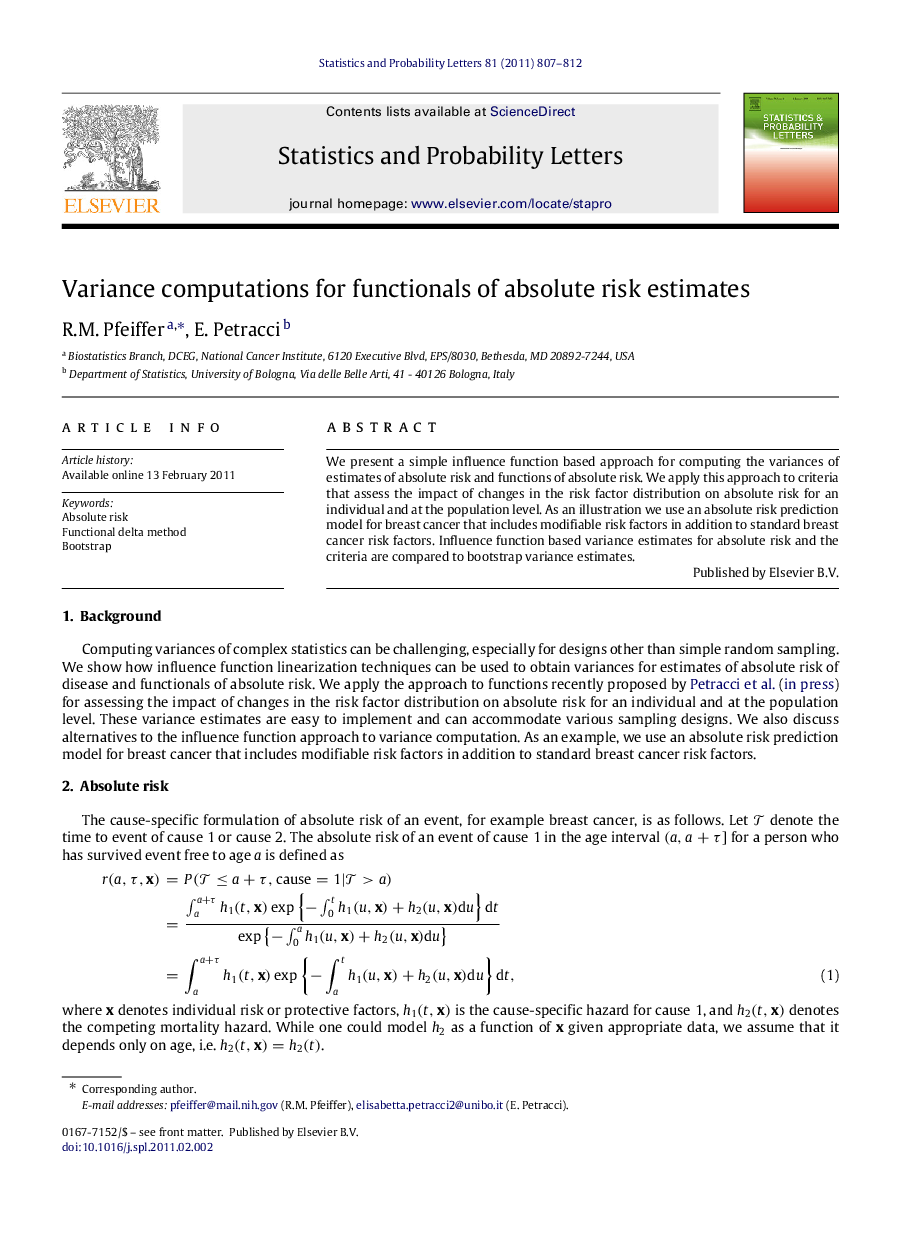 Variance computations for functionals of absolute risk estimates