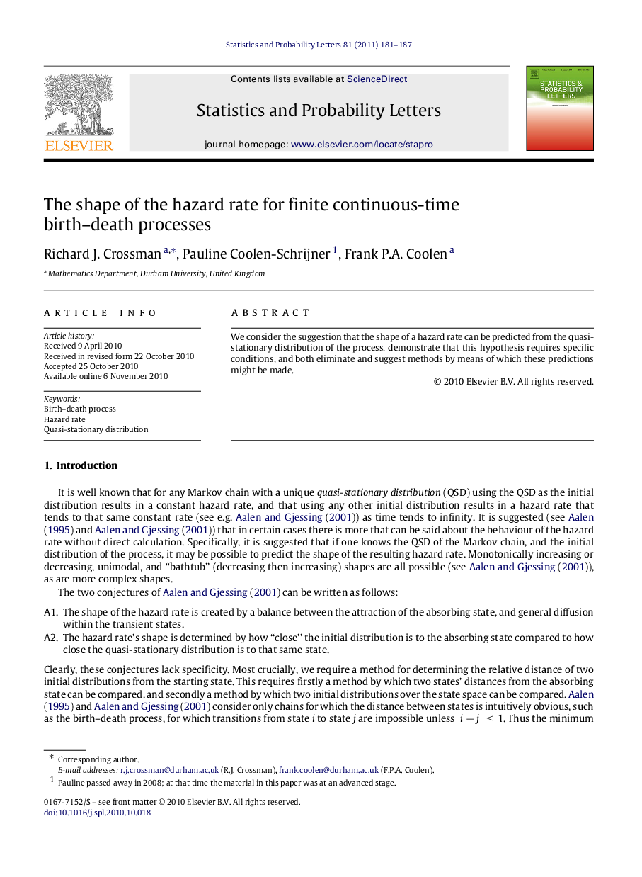 The shape of the hazard rate for finite continuous-time birth–death processes