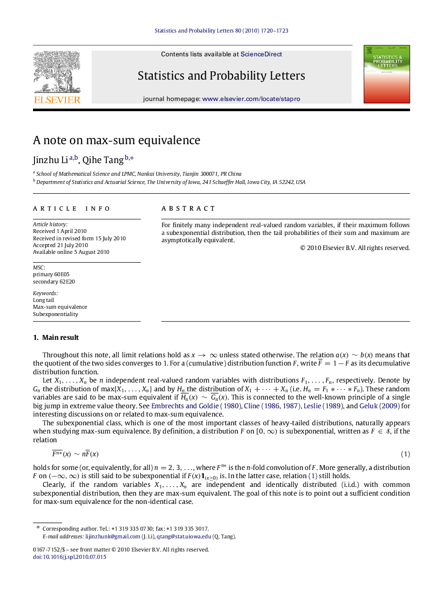 A note on max-sum equivalence