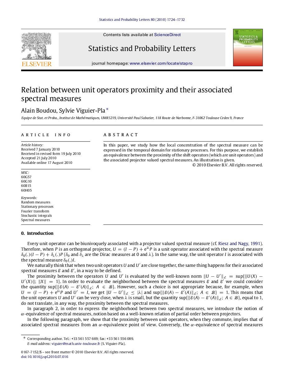 Relation between unit operators proximity and their associated spectral measures