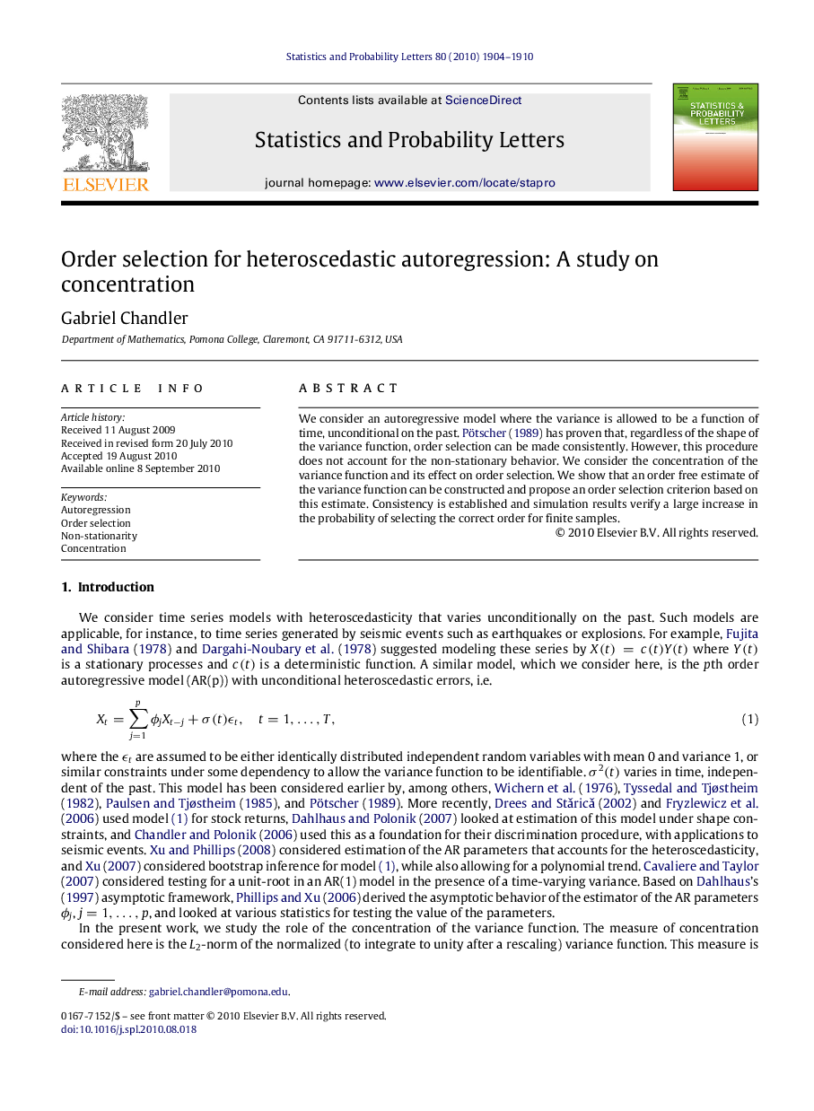 Order selection for heteroscedastic autoregression: A study on concentration