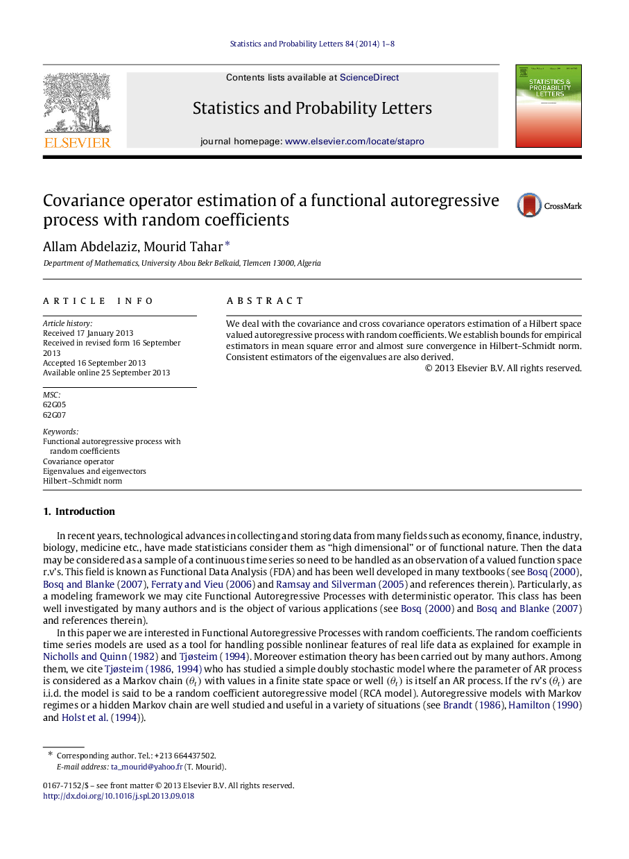 Covariance operator estimation of a functional autoregressive process with random coefficients