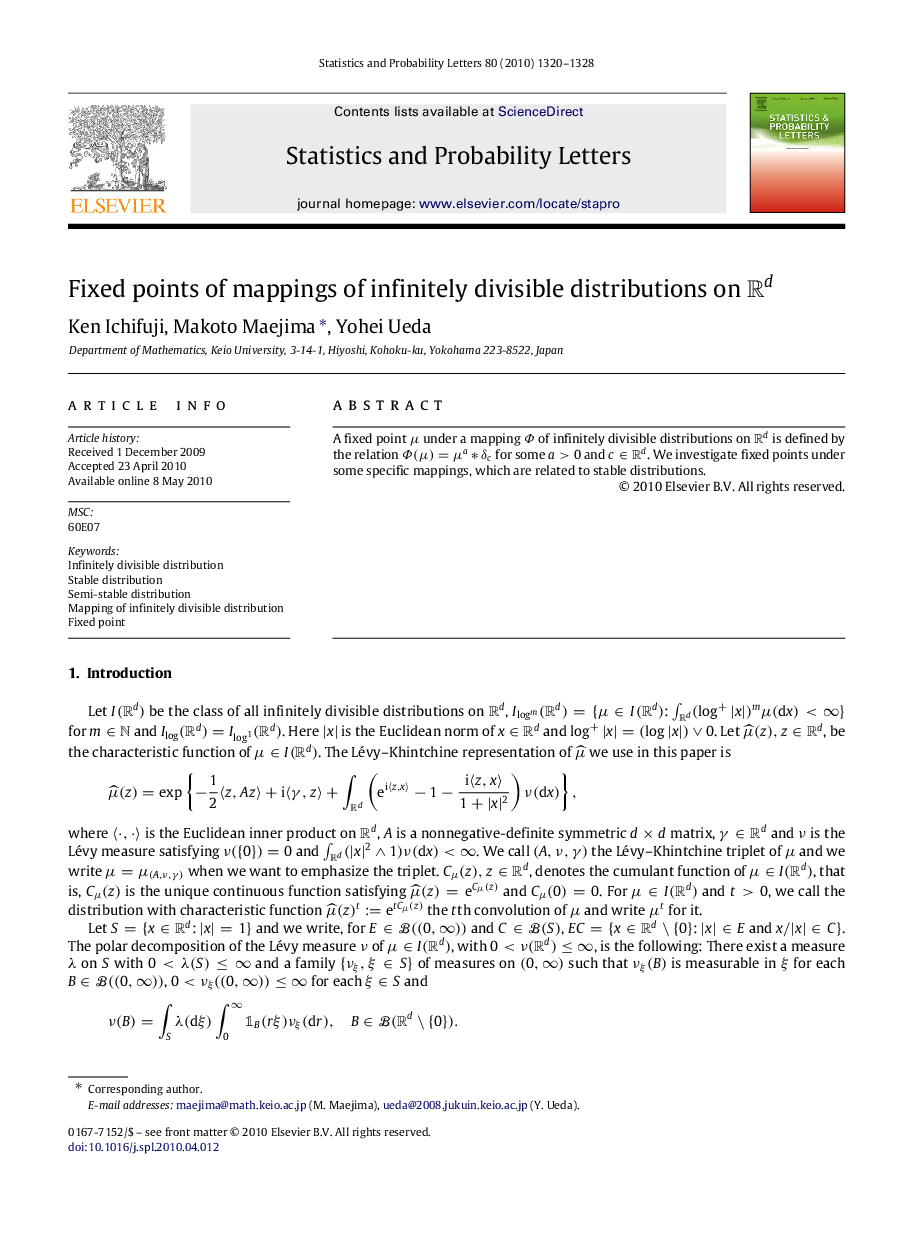 Fixed points of mappings of infinitely divisible distributions on Rd