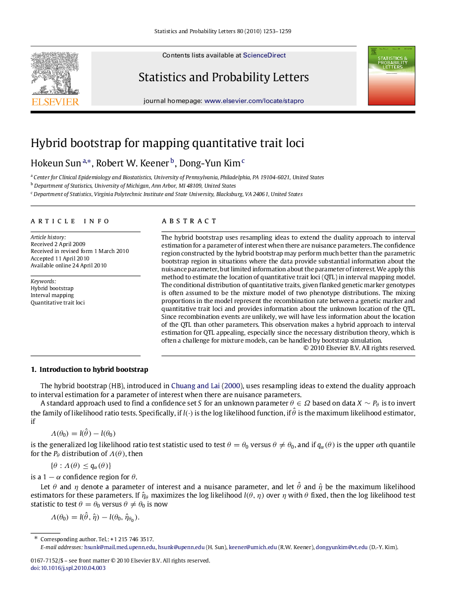 Hybrid bootstrap for mapping quantitative trait loci