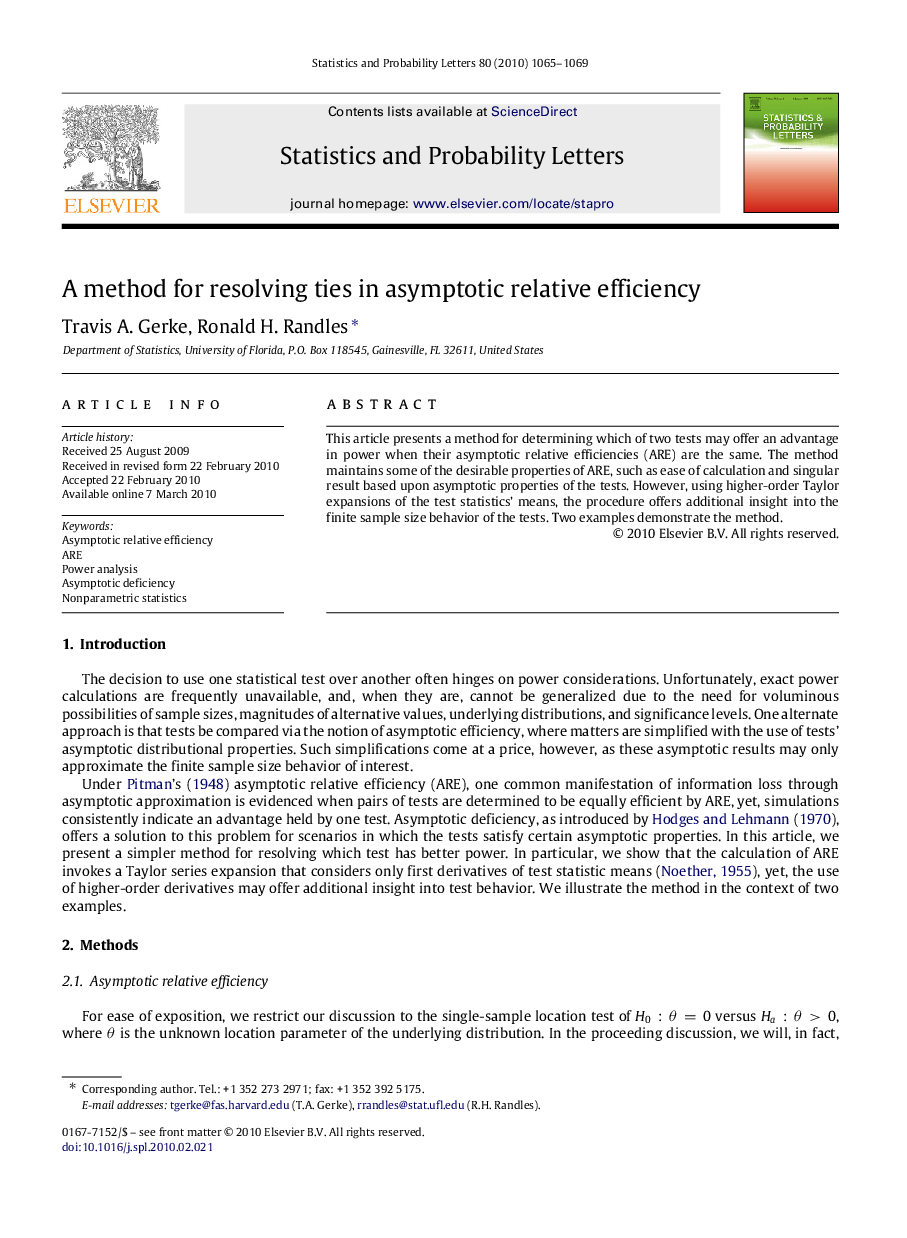 A method for resolving ties in asymptotic relative efficiency