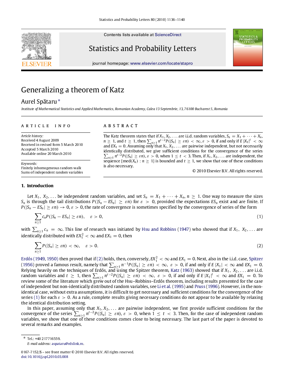 عکس صفحه اول مقاله: Generalizing a theorem of Katz Generalizing a theorem of Katz