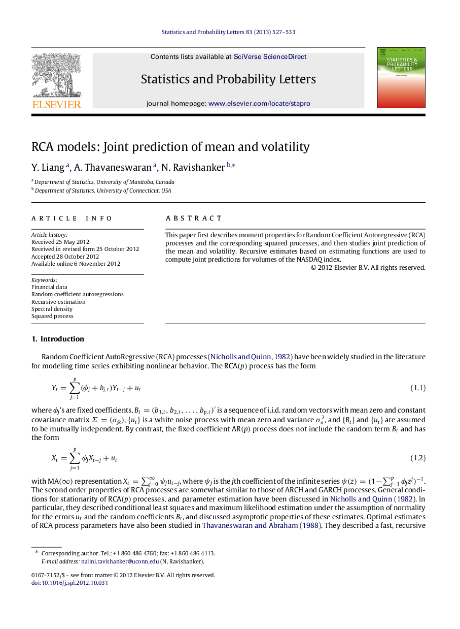 RCA models: Joint prediction of mean and volatility