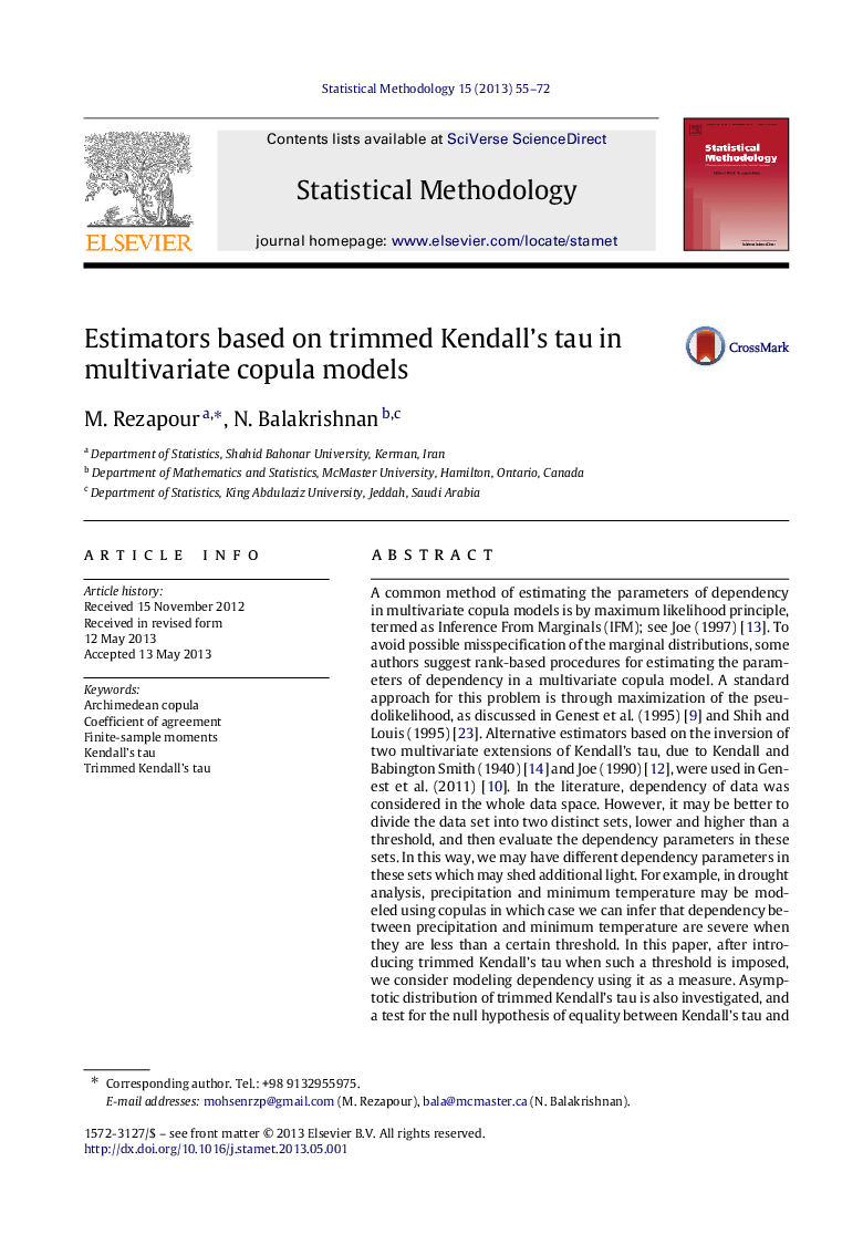 Estimators based on trimmed Kendall’s tau in multivariate copula models