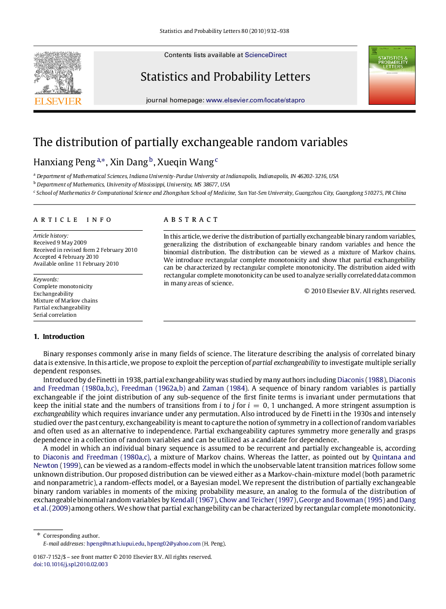 The distribution of partially exchangeable random variables