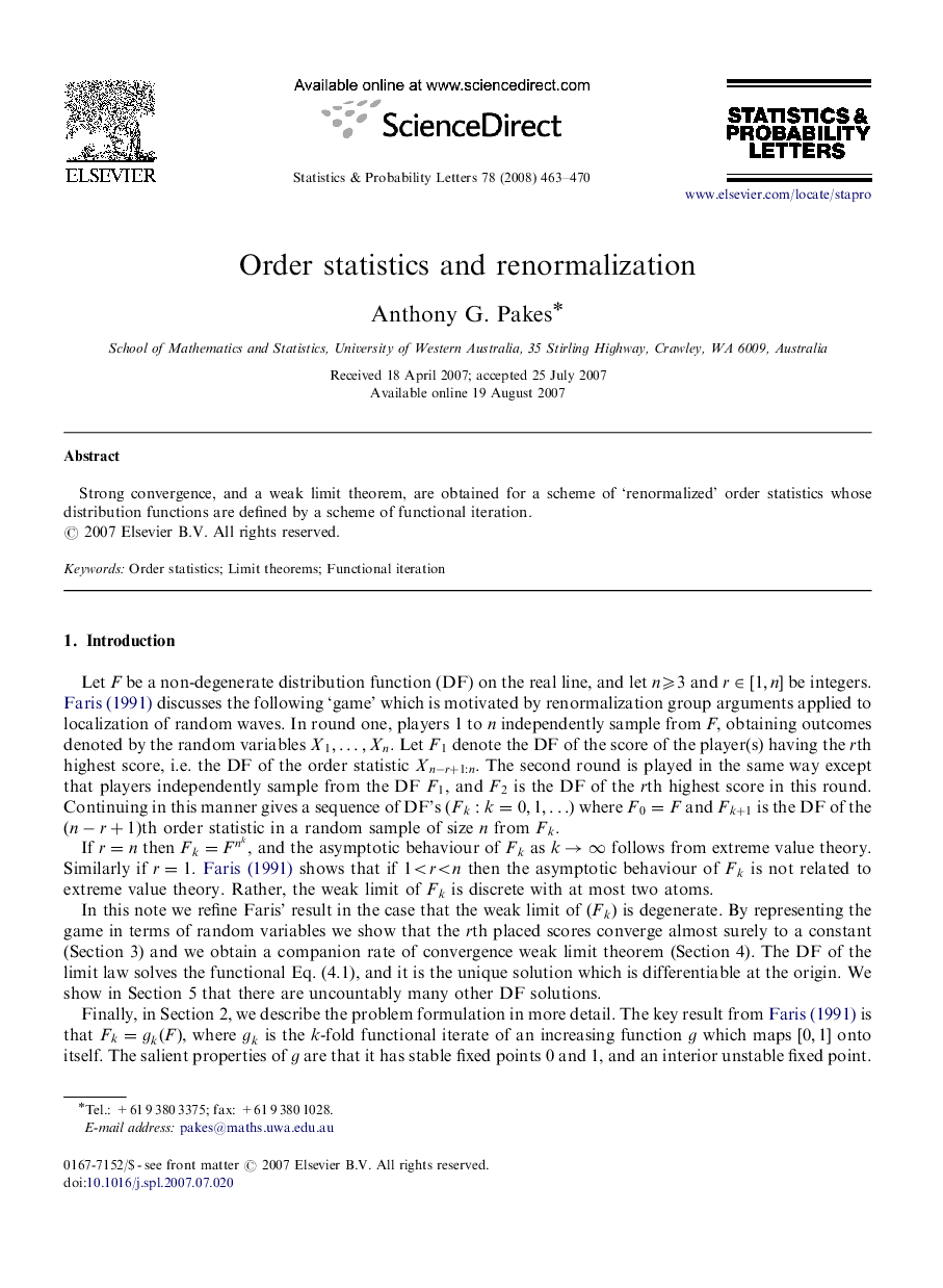 Order statistics and renormalization