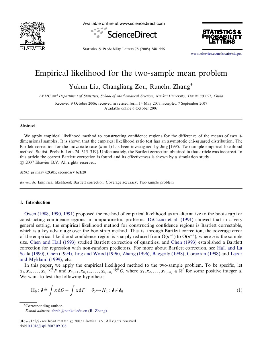 Empirical likelihood for the two-sample mean problem