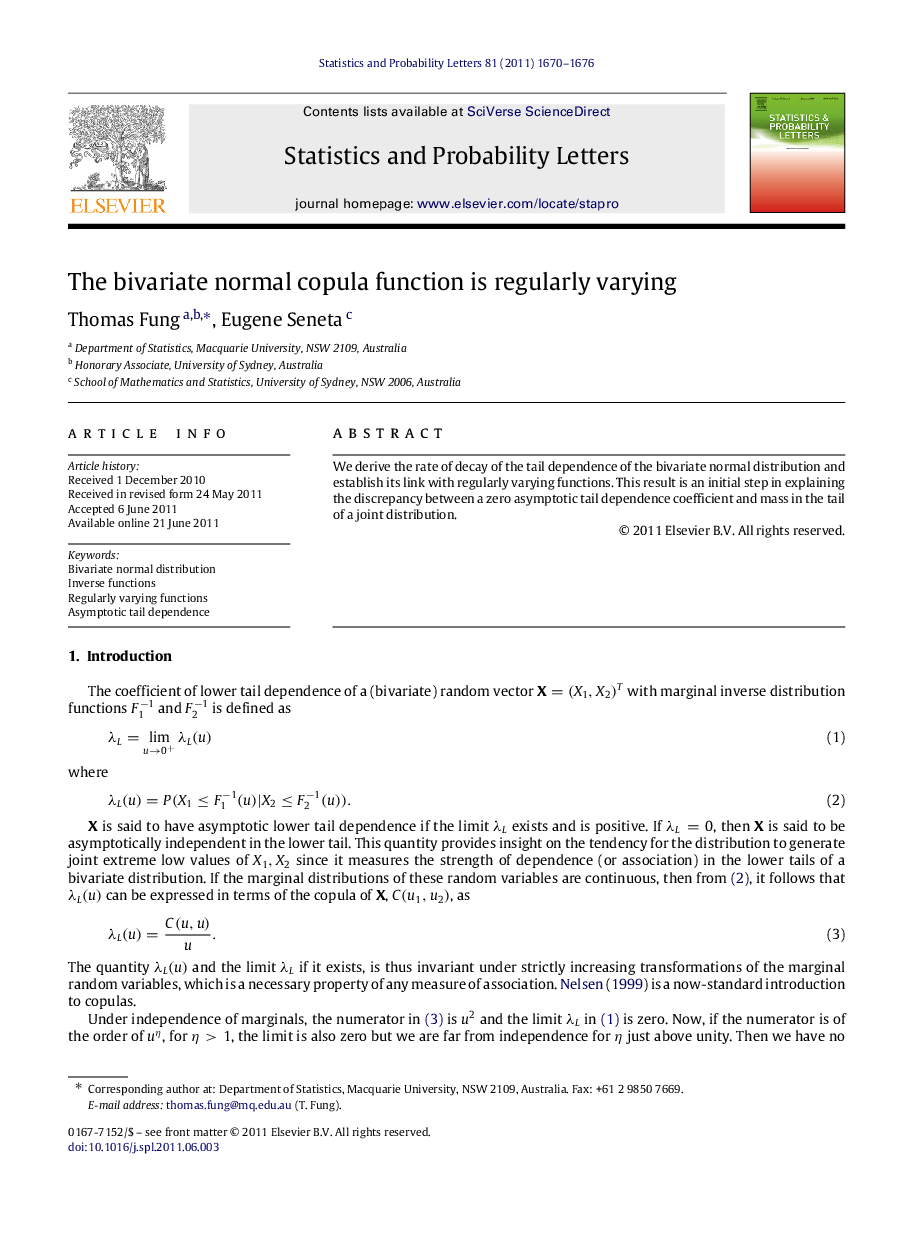 The bivariate normal copula function is regularly varying