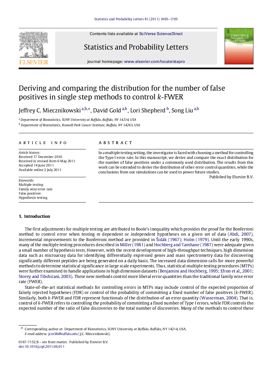 Deriving and comparing the distribution for the number of false positives in single step methods to control k-FWER