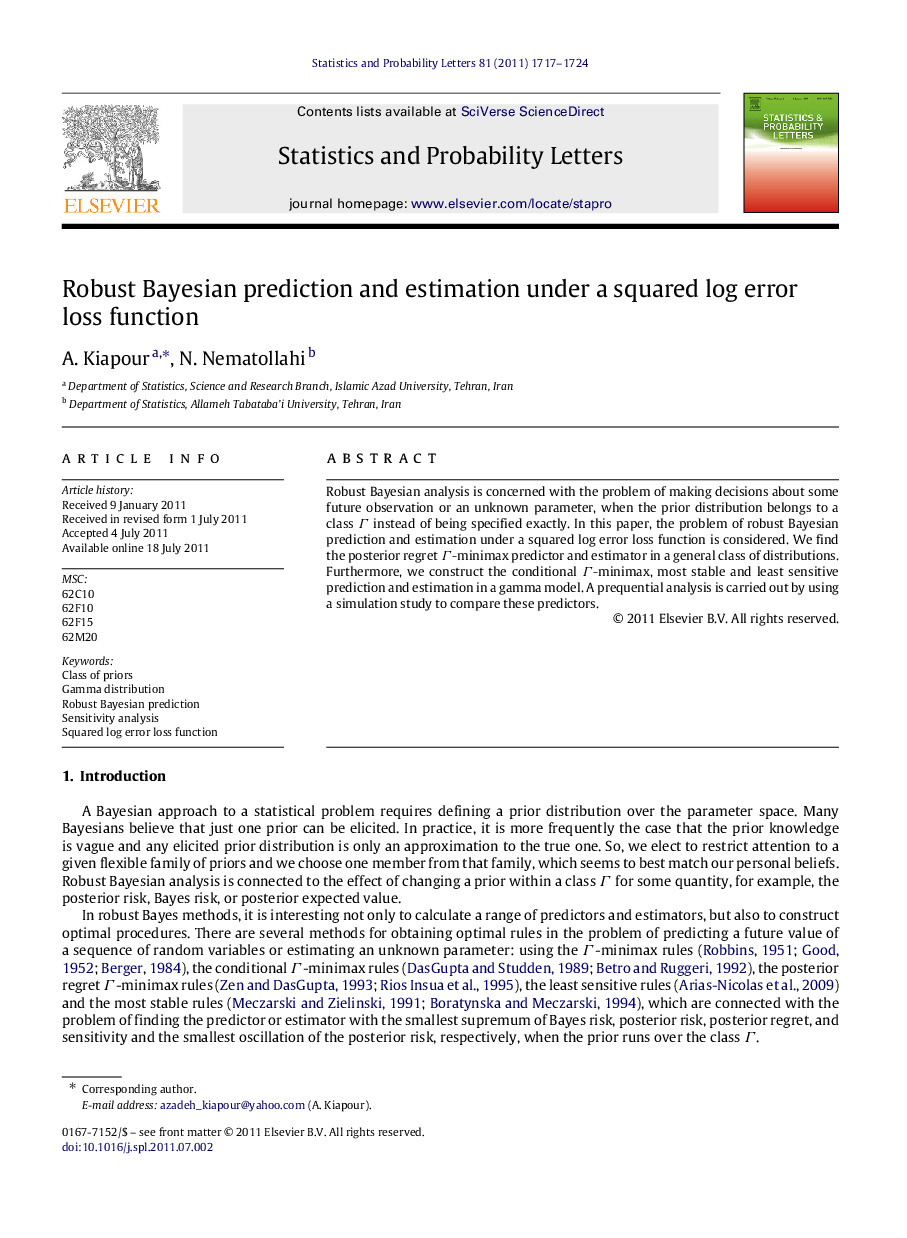 Robust Bayesian prediction and estimation under a squared log error loss function