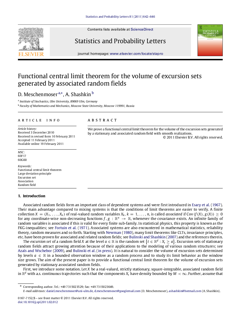 Functional central limit theorem for the volume of excursion sets generated by associated random fields