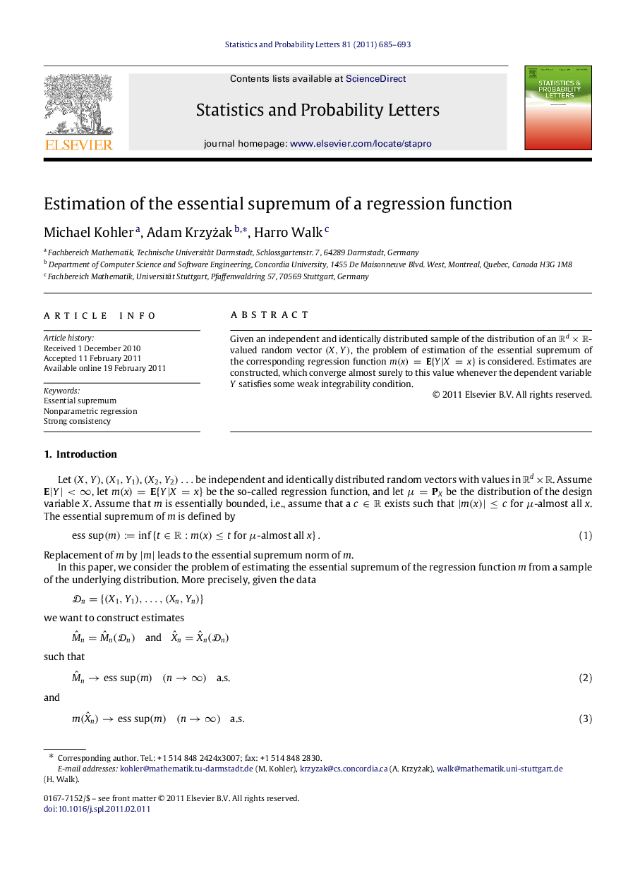 Estimation of the essential supremum of a regression function