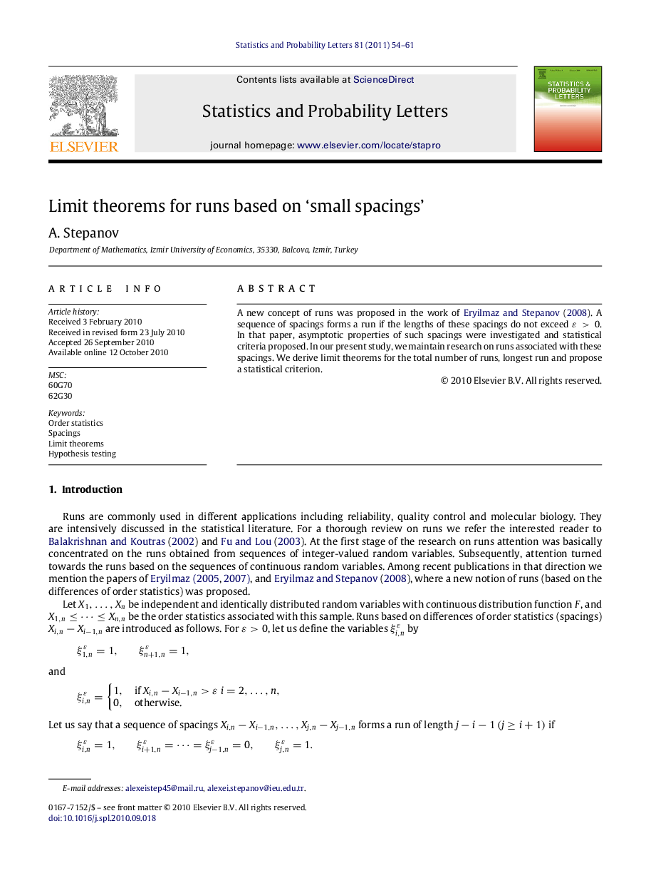 Limit theorems for runs based on ‘small spacings’