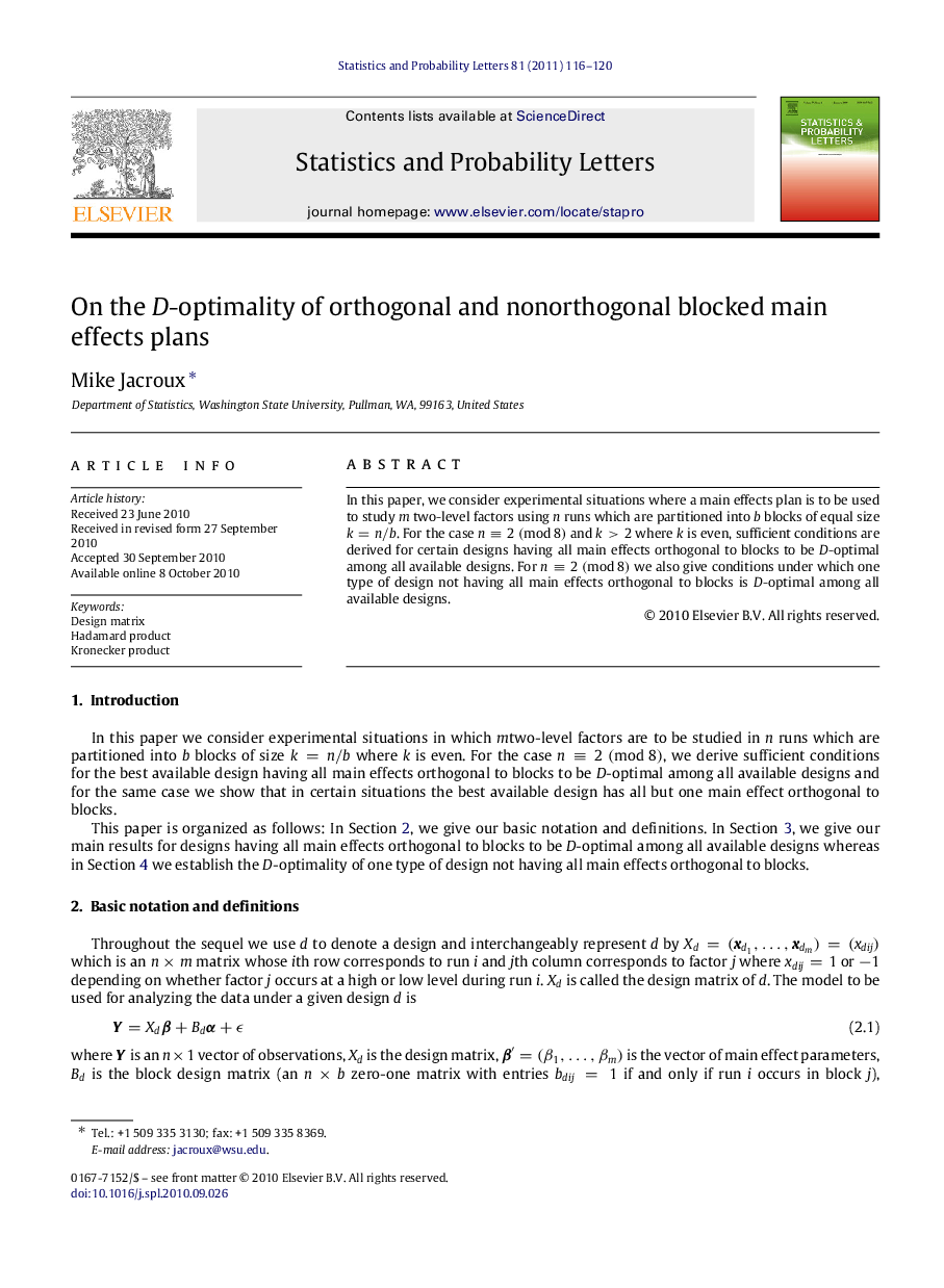 On the D-optimality of orthogonal and nonorthogonal blocked main effects plans