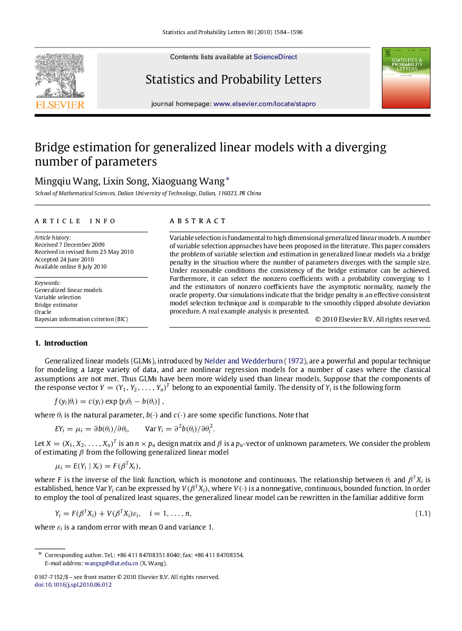 Bridge estimation for generalized linear models with a diverging number of parameters