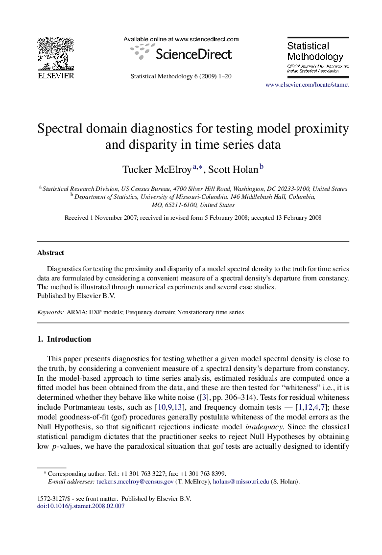 Spectral domain diagnostics for testing model proximity and disparity in time series data