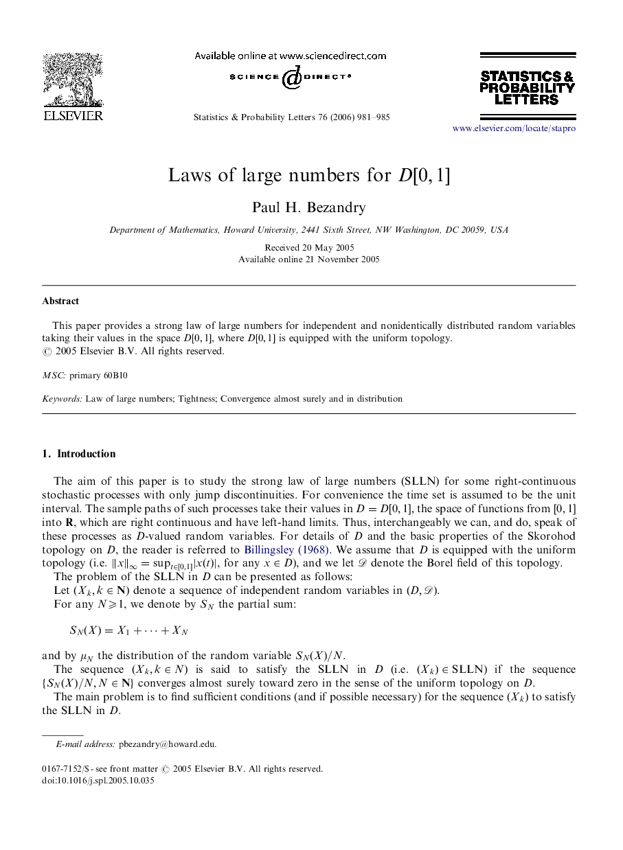 Laws of large numbers for D[0,1]D[0,1]