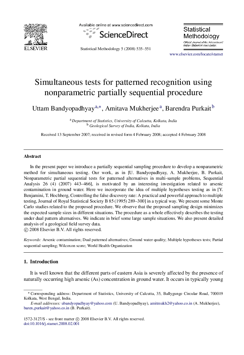 Simultaneous tests for patterned recognition using nonparametric partially sequential procedure