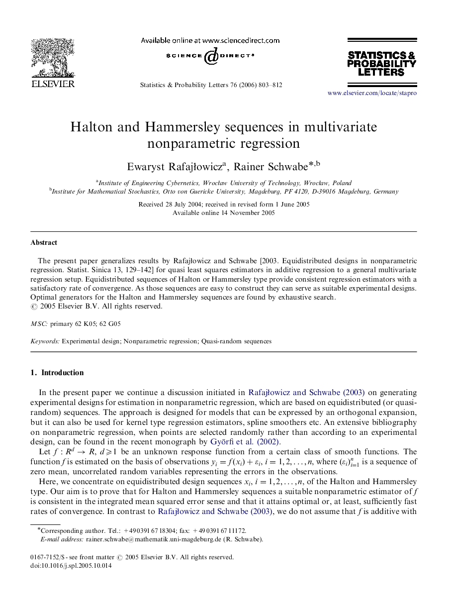 Halton and Hammersley sequences in multivariate nonparametric regression