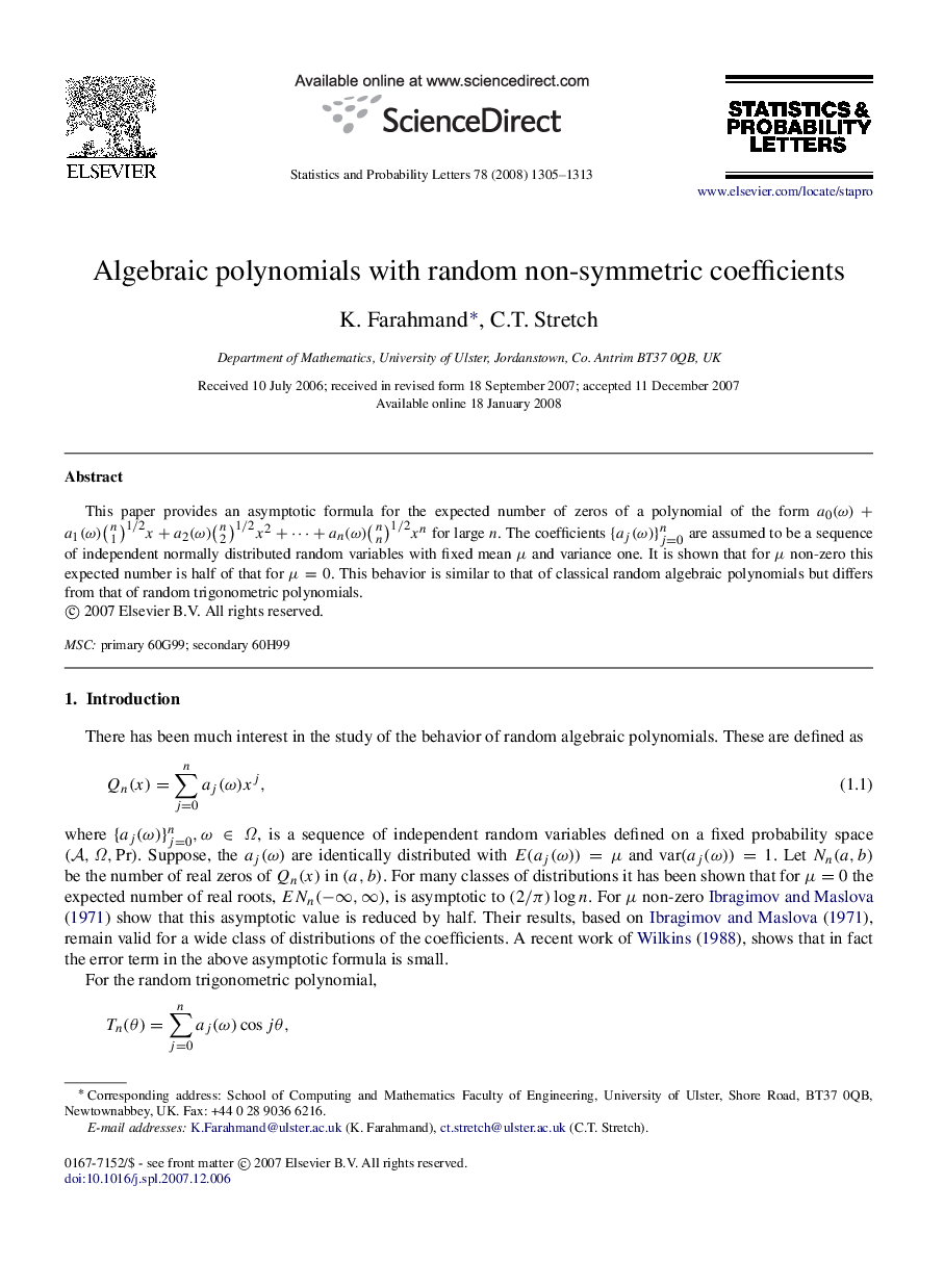 Algebraic polynomials with random non-symmetric coefficients