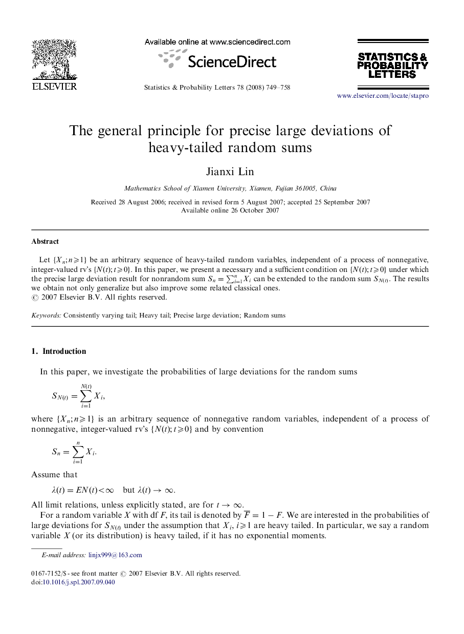 The general principle for precise large deviations of heavy-tailed random sums