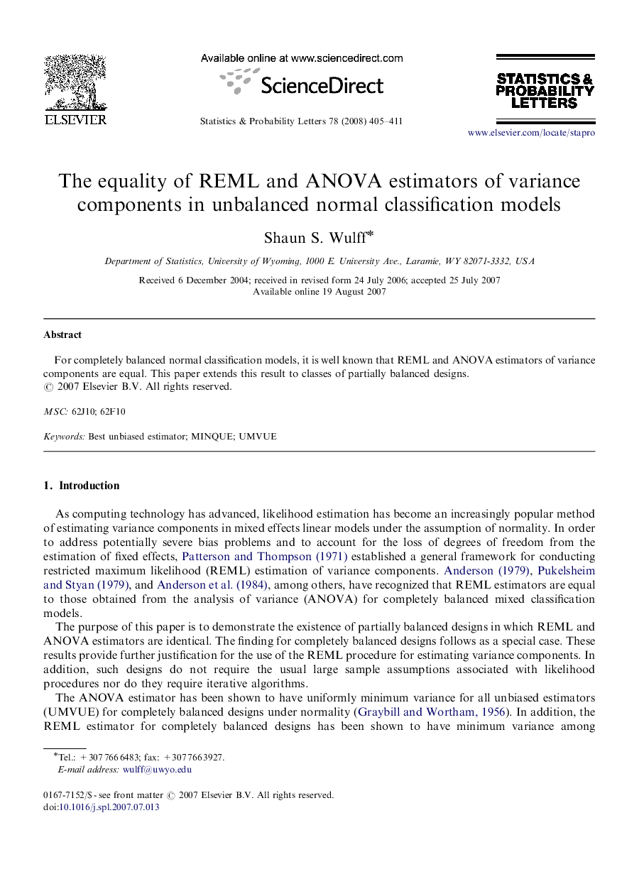 The equality of REML and ANOVA estimators of variance components in unbalanced normal classification models