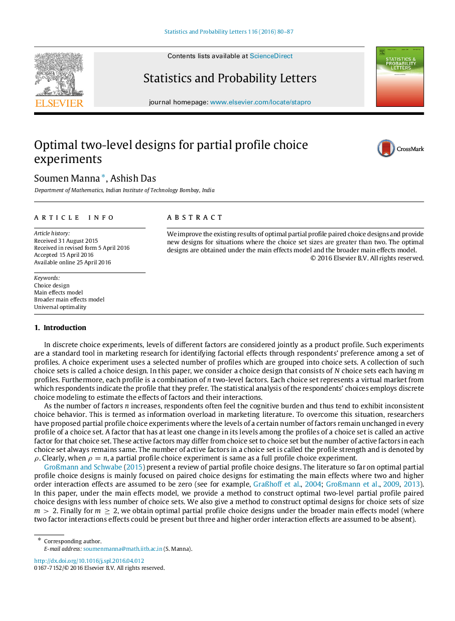 Optimal two-level designs for partial profile choice experiments