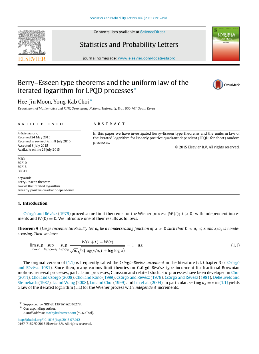 Berry–Esseen type theorems and the uniform law of the iterated logarithm for LPQD processes 