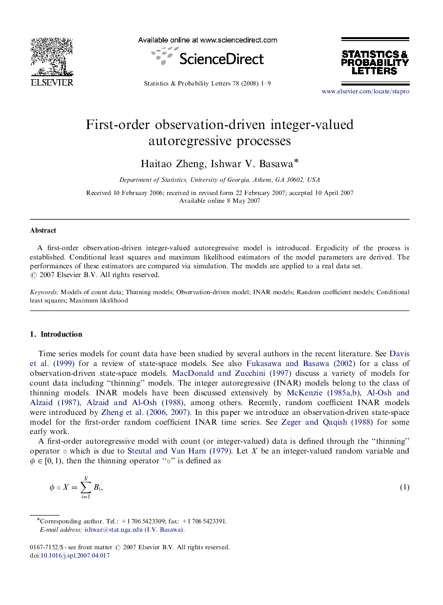 First-order observation-driven integer-valued autoregressive processes