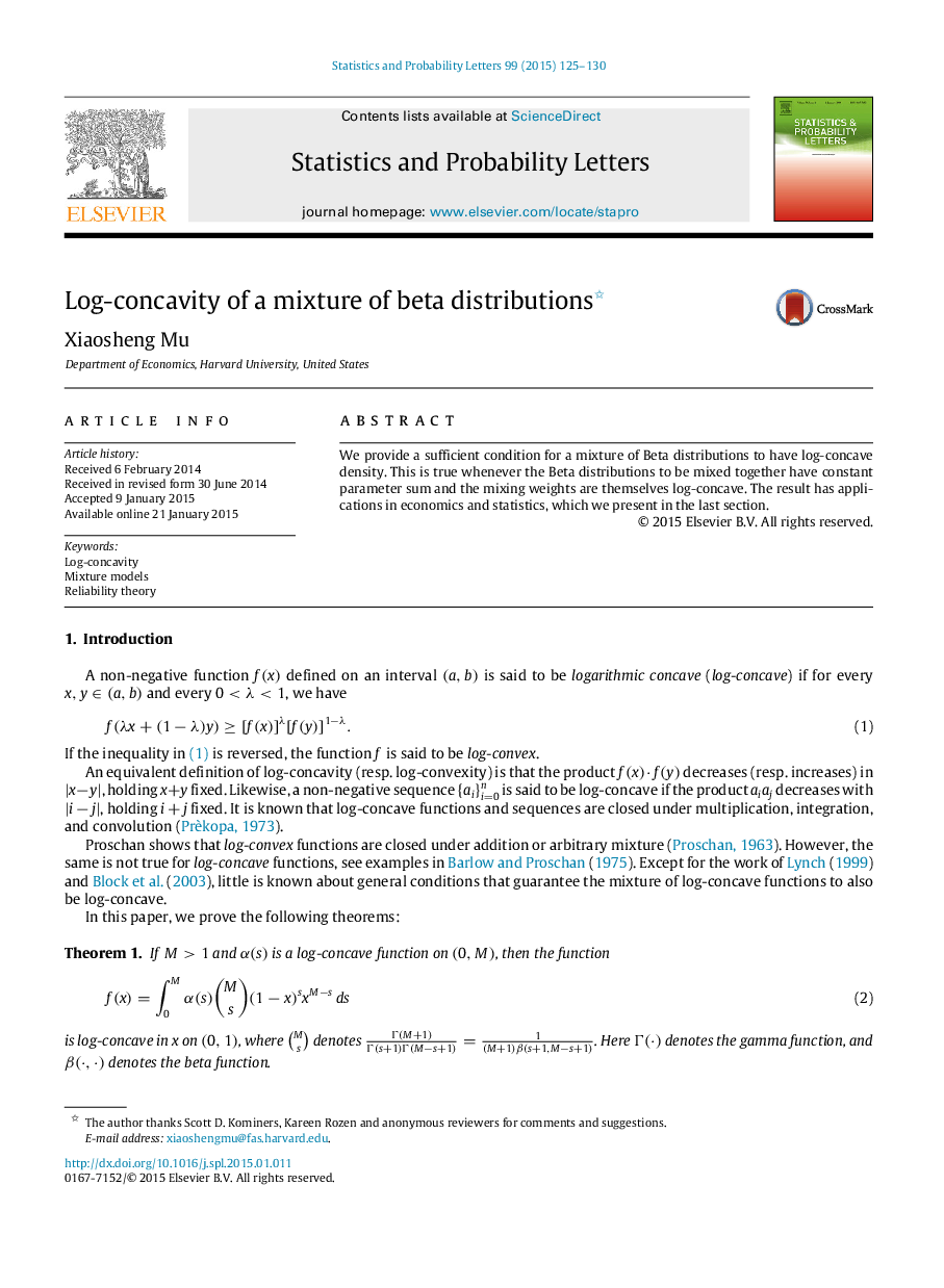 Log-concavity of a mixture of beta distributions 