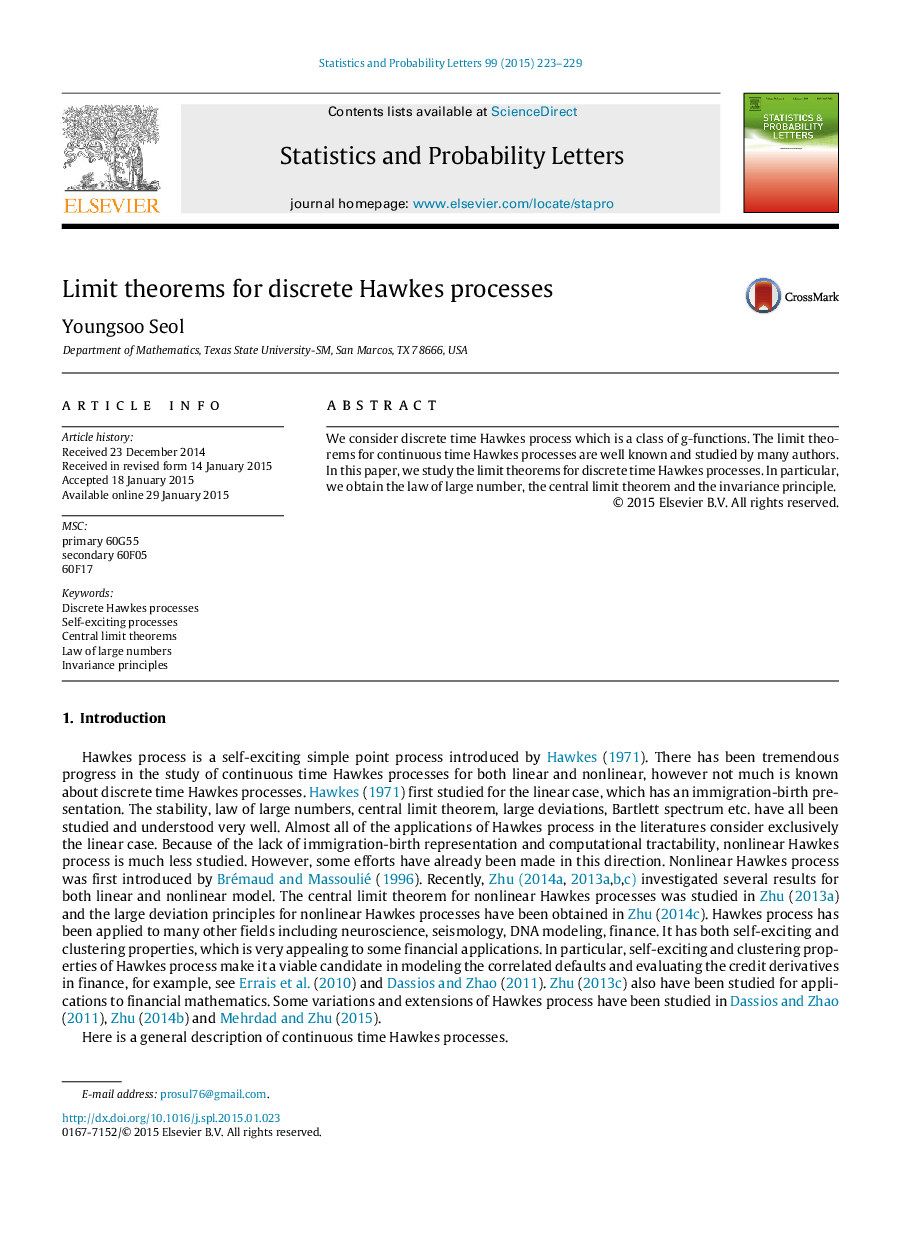 Limit theorems for discrete Hawkes processes