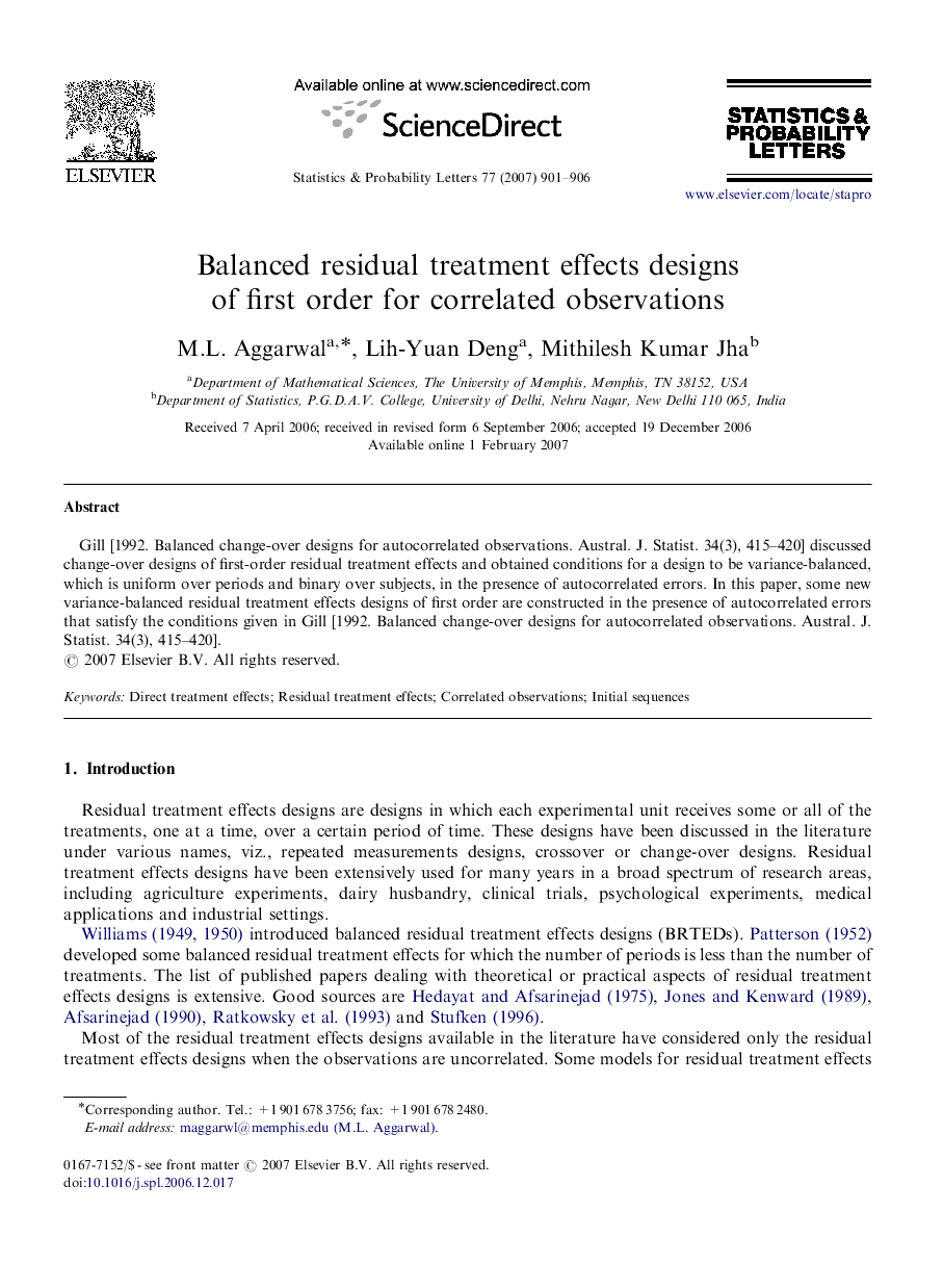 Balanced residual treatment effects designs of first order for correlated observations