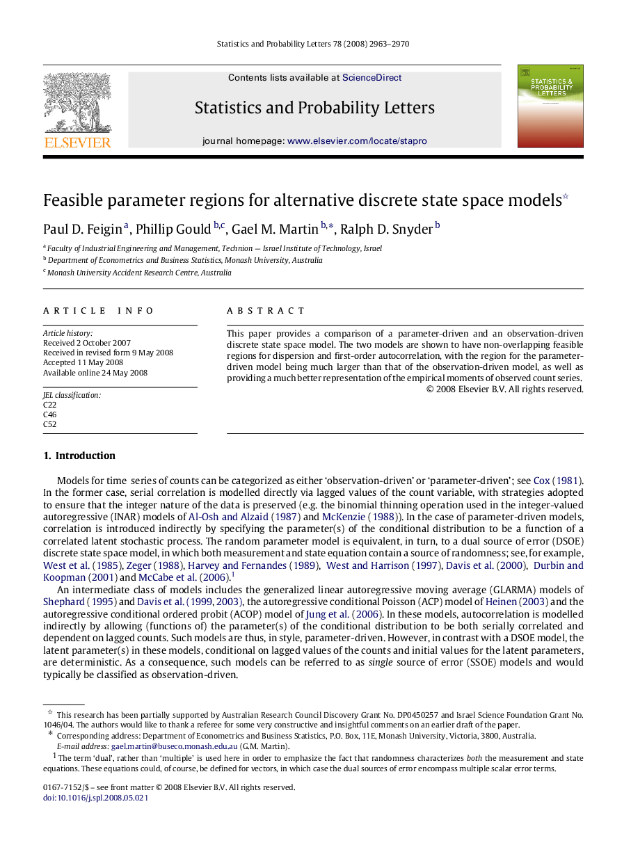 Feasible parameter regions for alternative discrete state space models