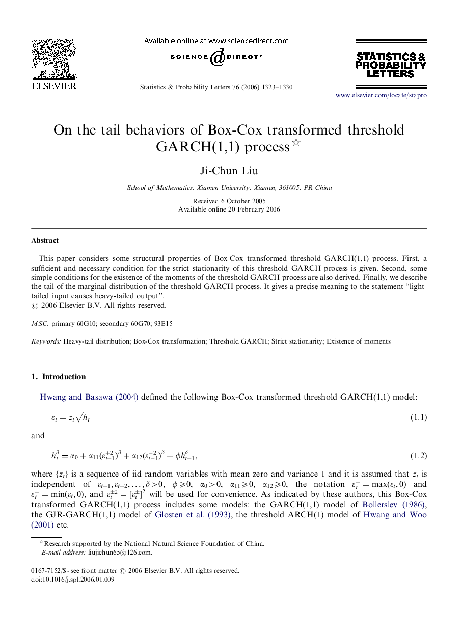 On the tail behaviors of Box-Cox transformed threshold GARCH(1,1) process 