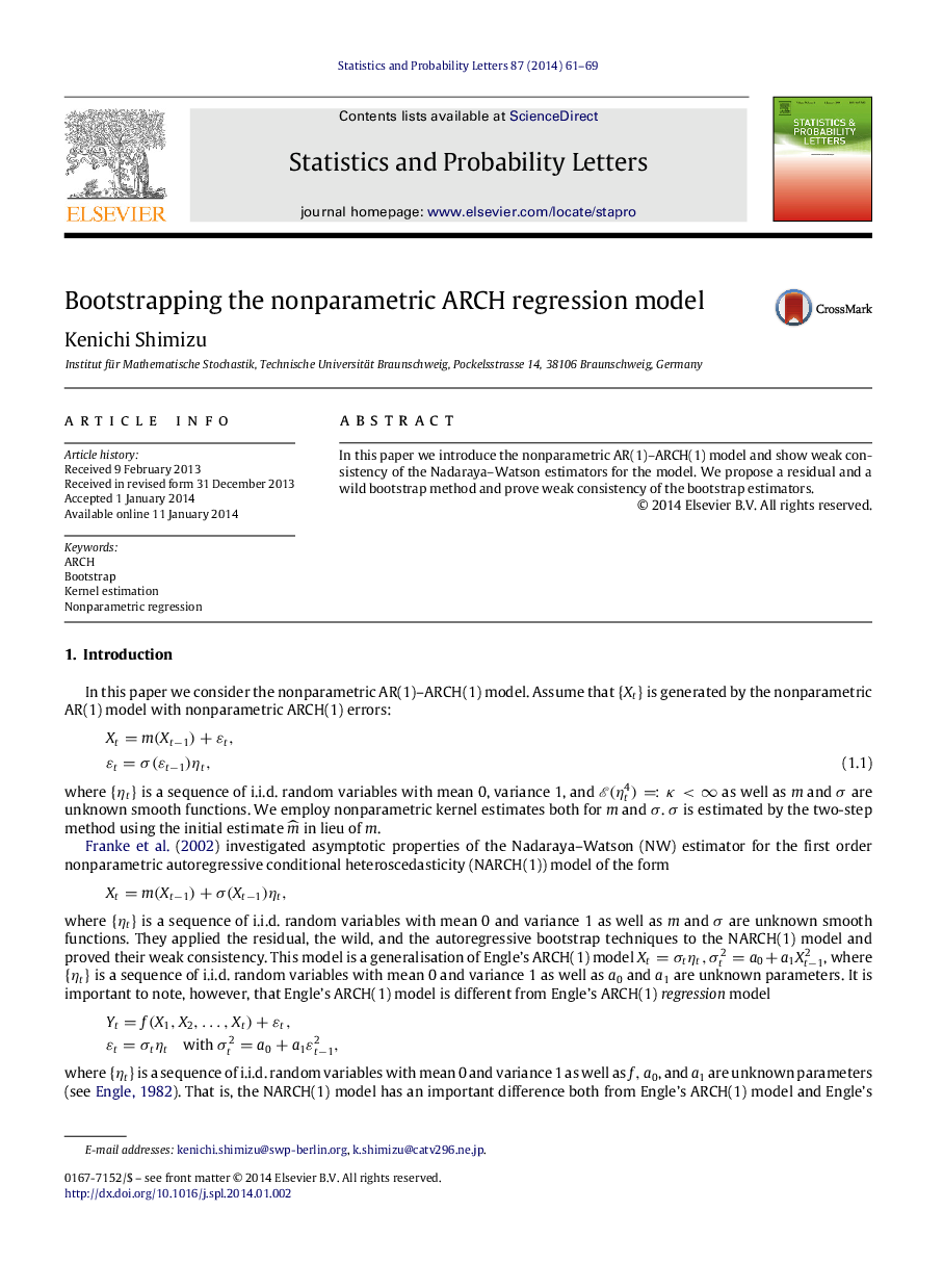 Bootstrapping the nonparametric ARCH regression model