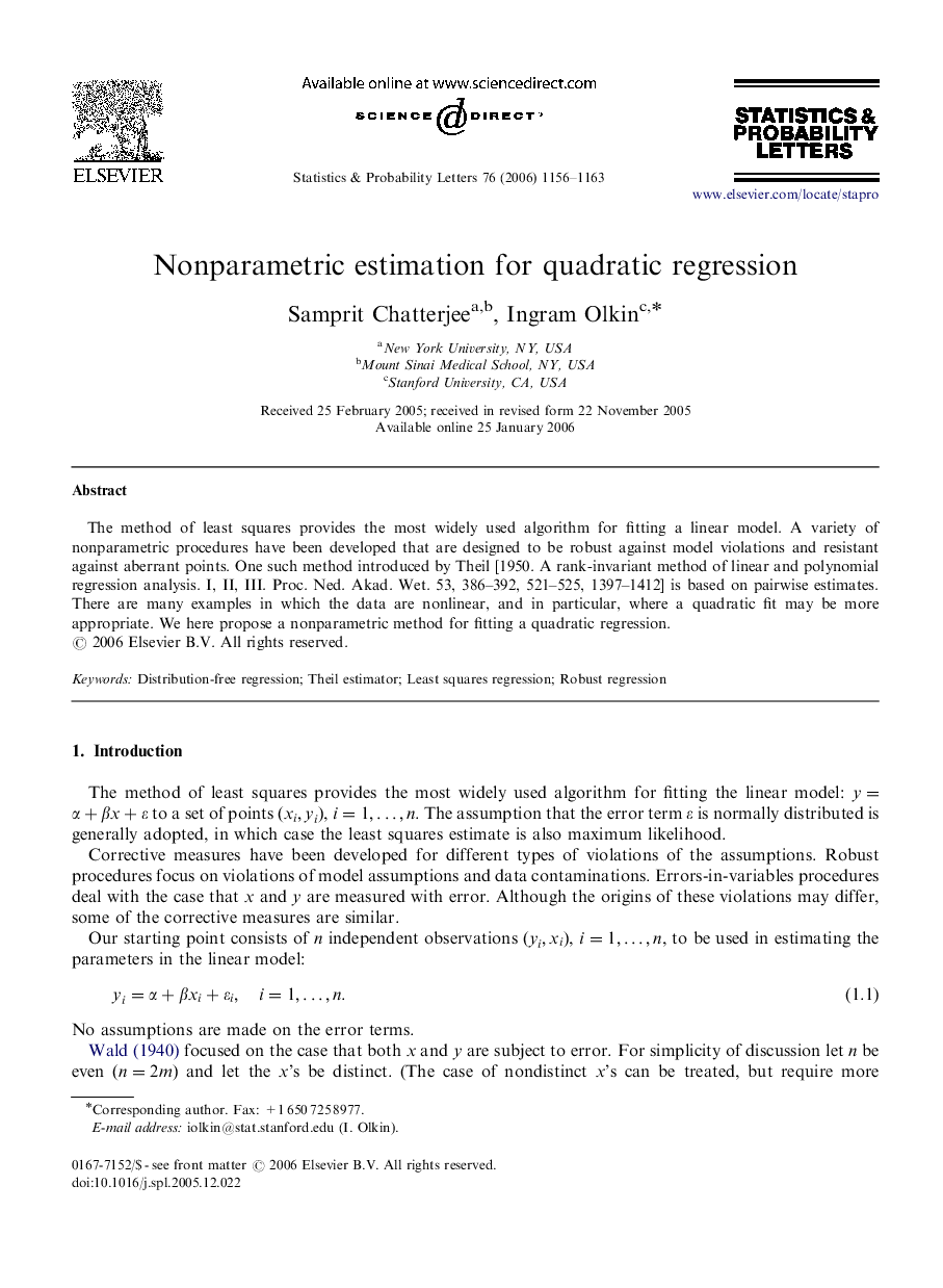 Nonparametric estimation for quadratic regression