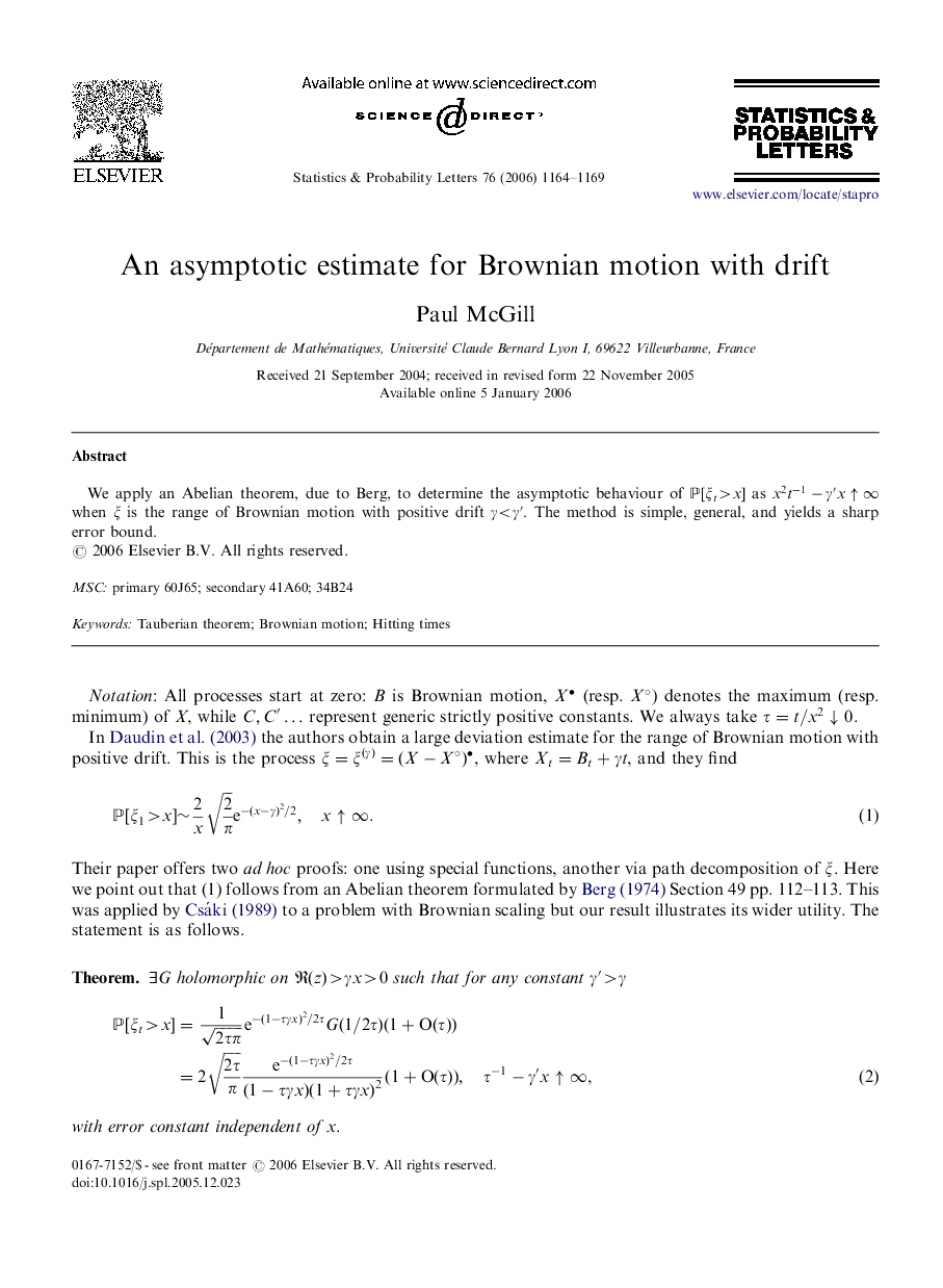 An asymptotic estimate for Brownian motion with drift