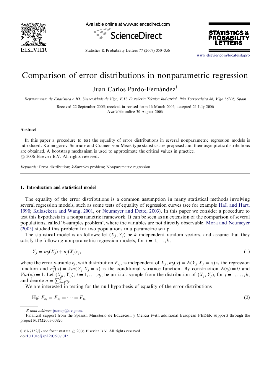 Comparison of error distributions in nonparametric regression