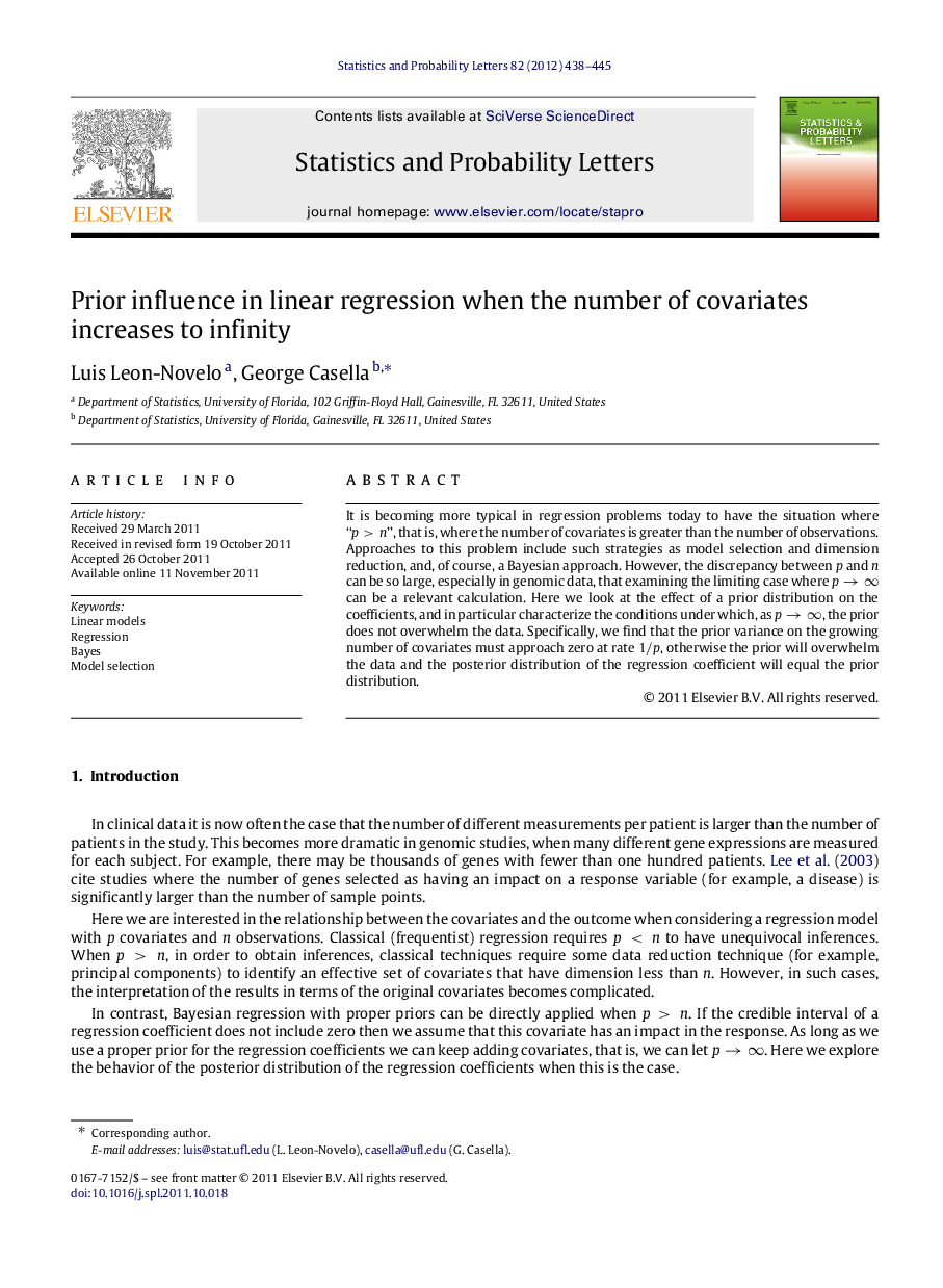 Prior influence in linear regression when the number of covariates increases to infinity