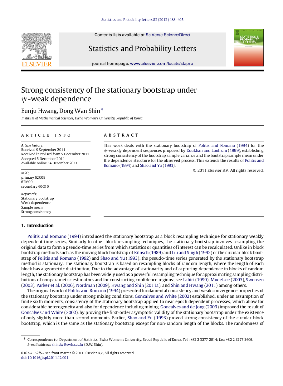 Strong consistency of the stationary bootstrap under ψψ-weak dependence