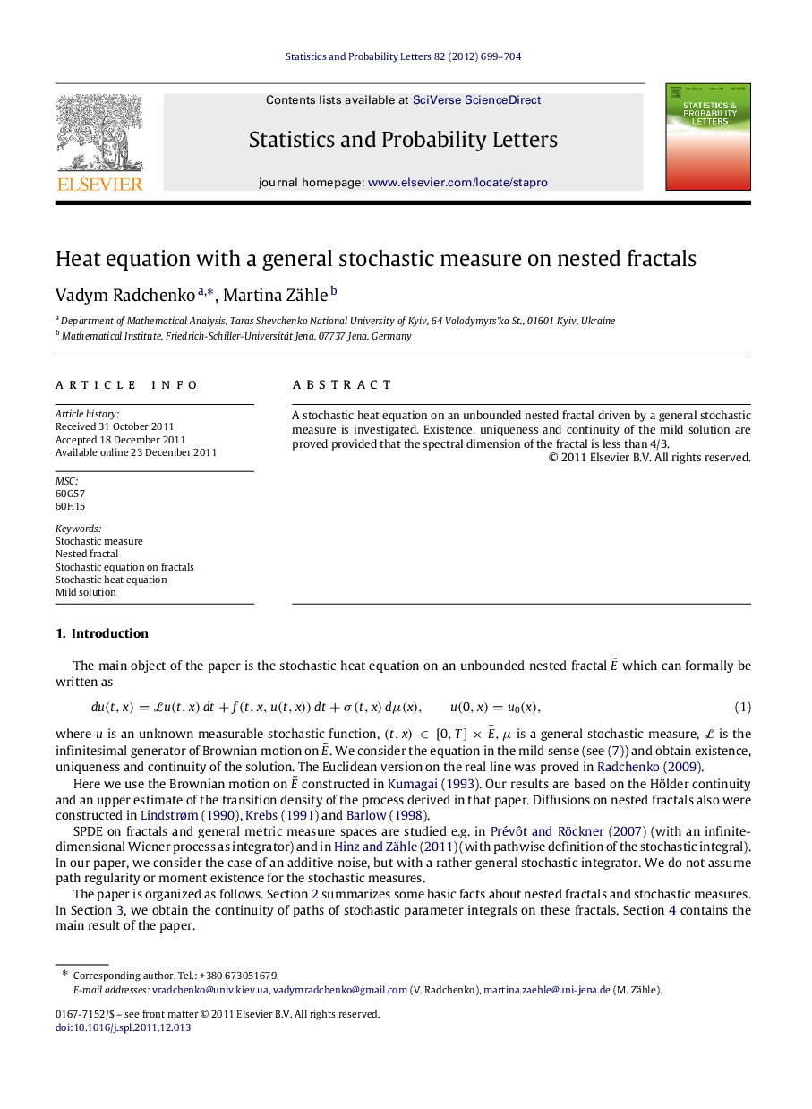 Heat equation with a general stochastic measure on nested fractals