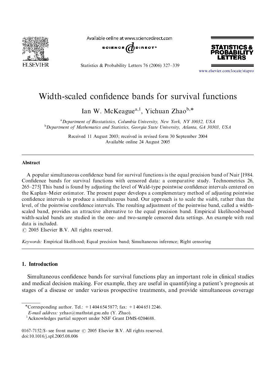 Width-scaled confidence bands for survival functions