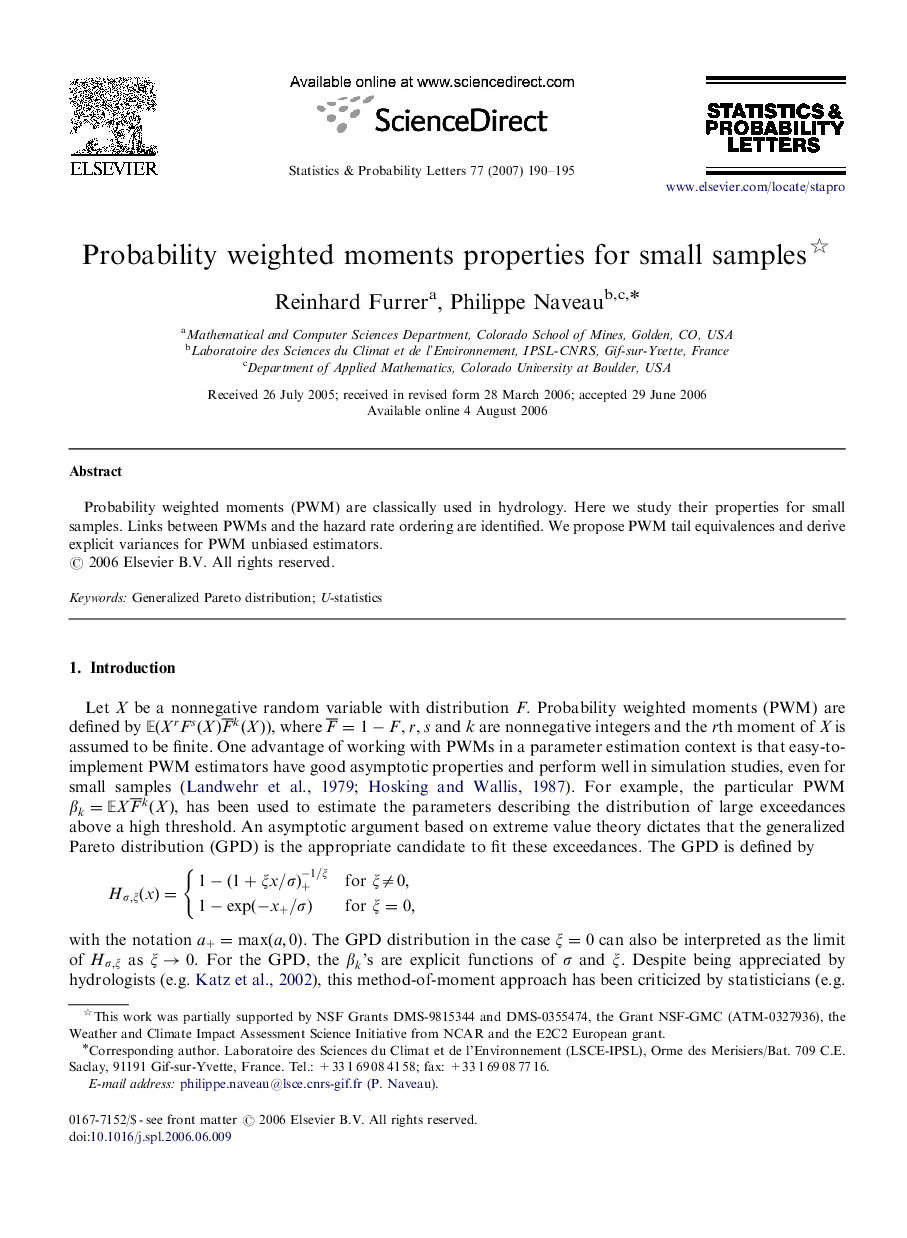 Probability weighted moments properties for small samples 