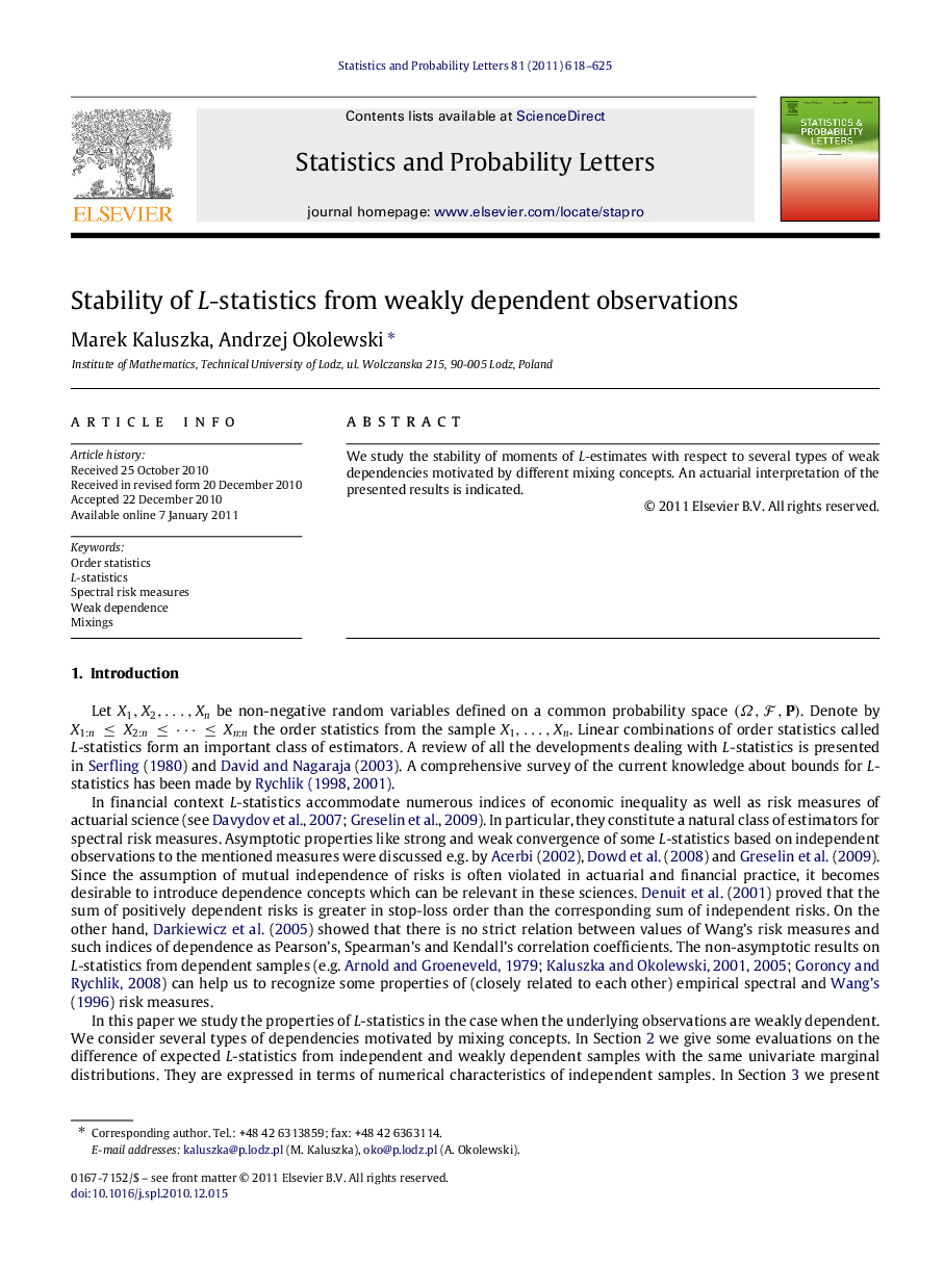 Stability of LL-statistics from weakly dependent observations